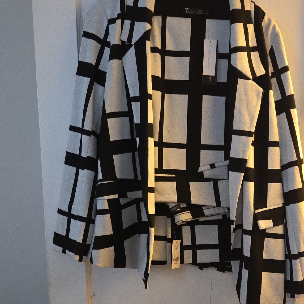 Zara Monochrome Grid Pattern Blazer